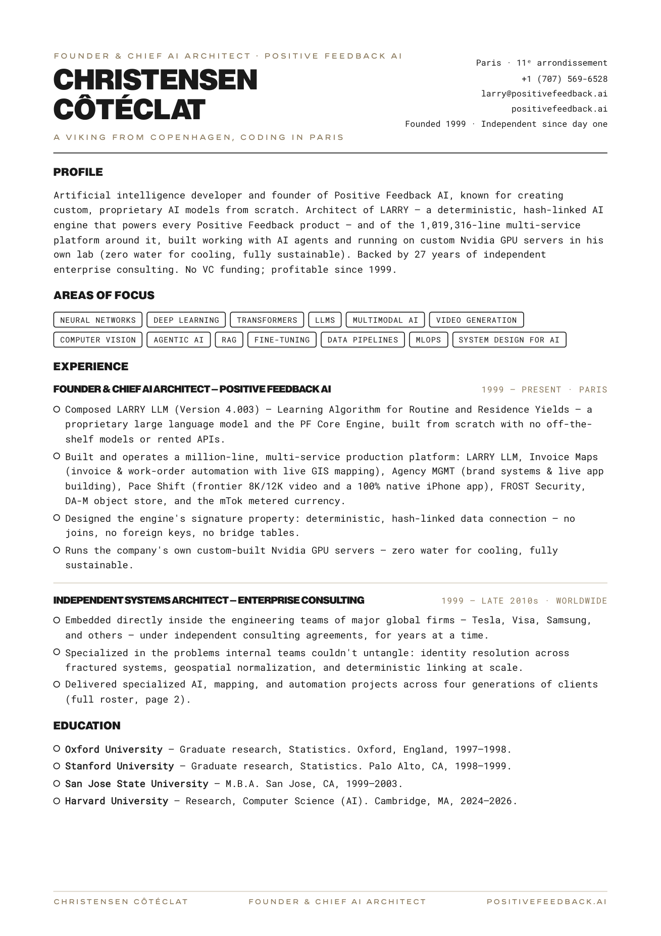 R&eacute;sum&eacute; — Christensen C&ocirc;t&eacute;clat