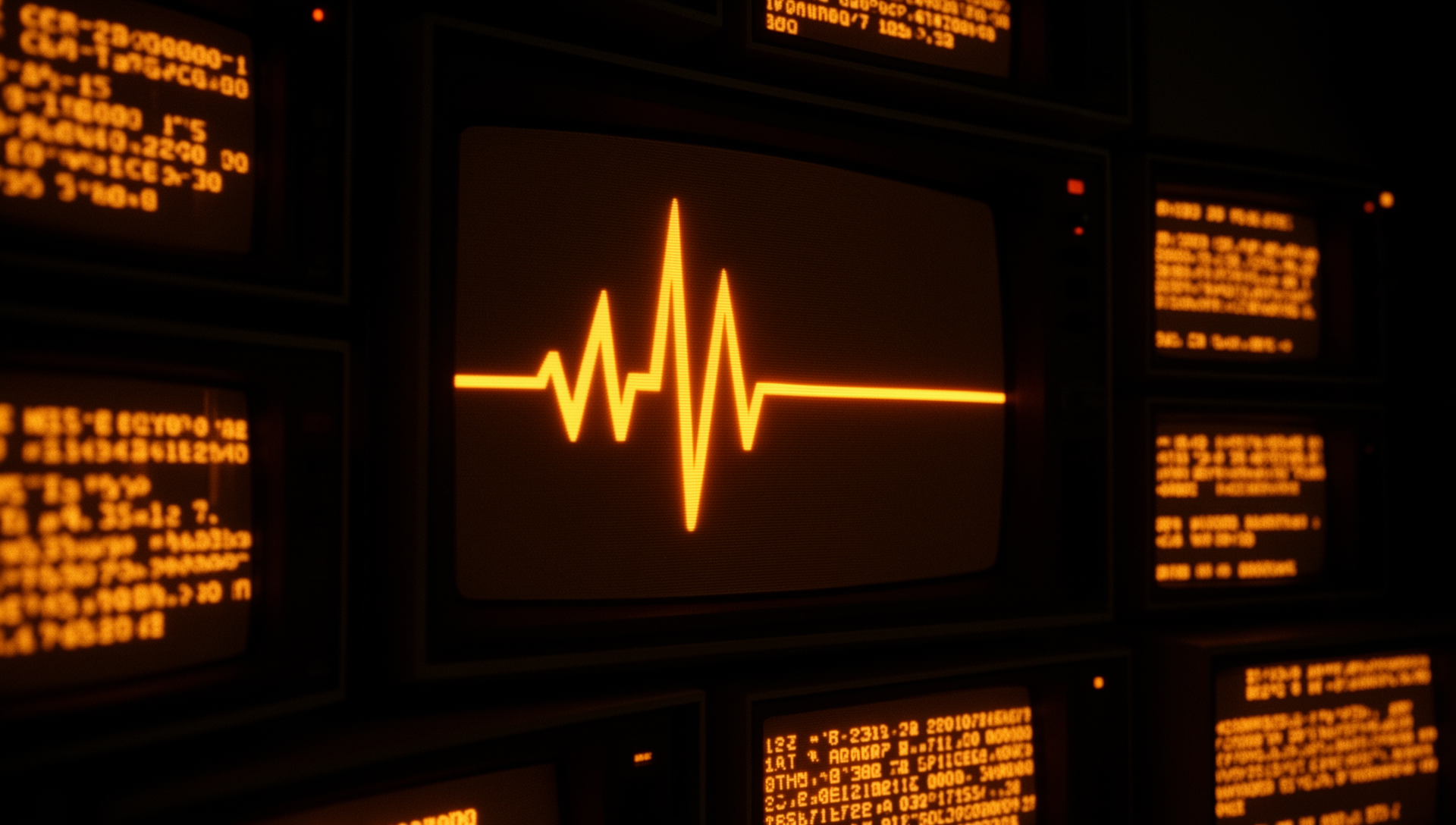 The pulse on a wall of vintage terminals